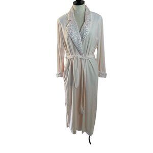 Diamond Tea Vintage Womens Robe Size Small Pink Fleece Belt Satin Trim